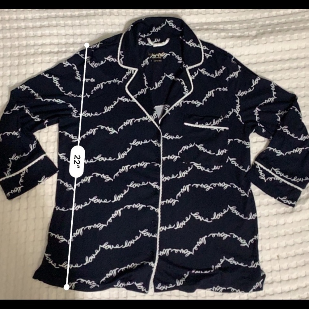 Kate Spade Pajama Top Love lettering design Size small Navy Blue - Picture 5 of 6